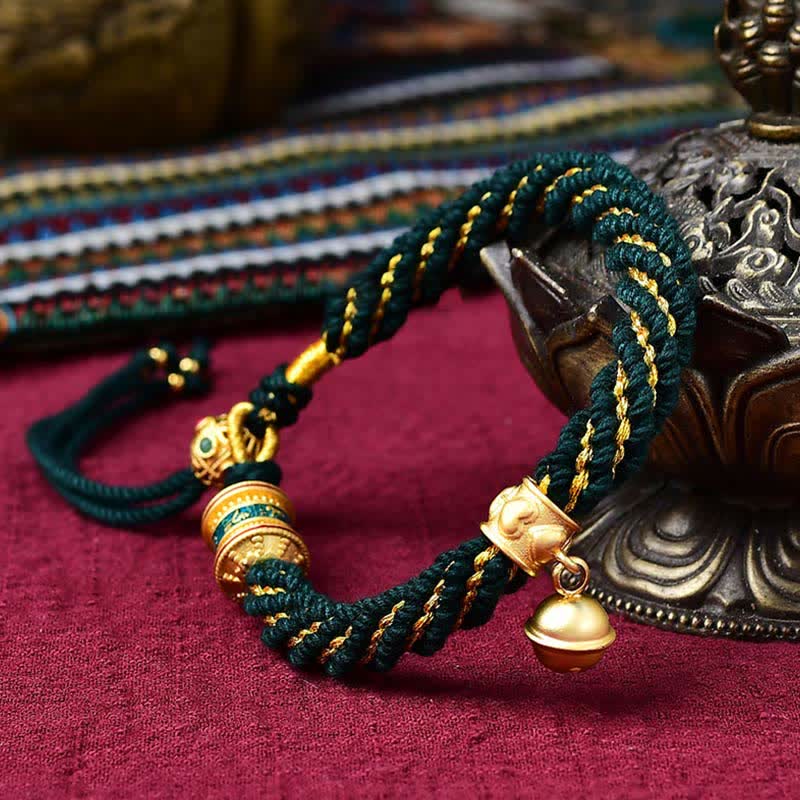 Tibetan Handmade Luck Protection Thangka Prayer Wheel Bell Charm Braid String Bracelet - Image 13