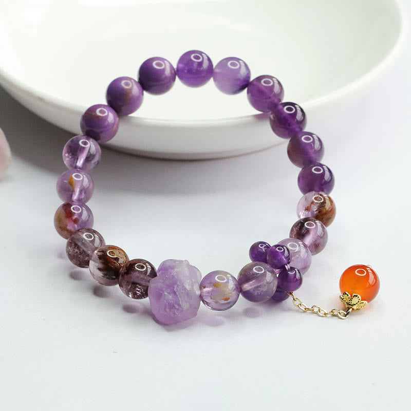 Natural Amethyst Purple Phantom Gemstone Spiritual Awareness Bracelet
