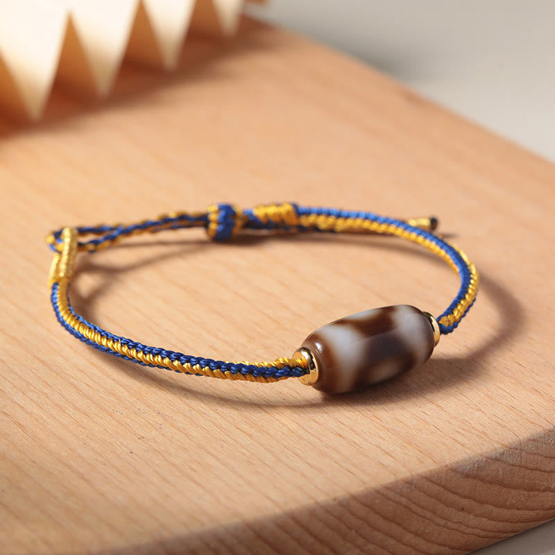 Tibetan Three-eyed Dzi Bead Luck Happiness Bracelet - Image 3