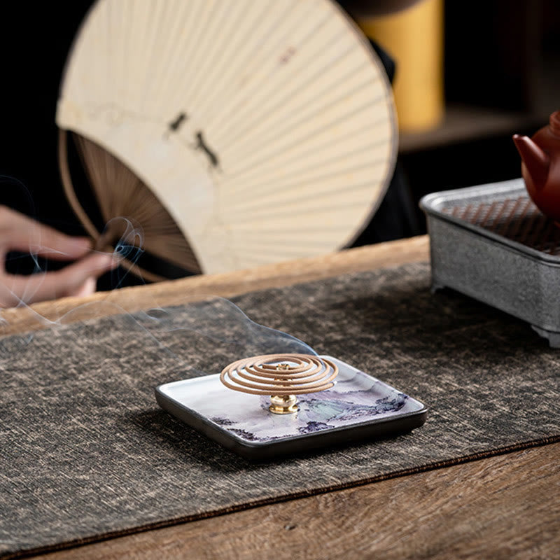 Mountain Lake Flower Leaf Healing Ceramic Plate Tray Stick Incense Burner Decoration - Image 8