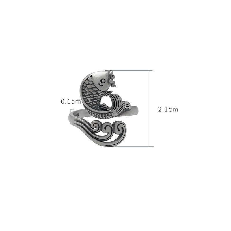 925 Sterling Silver Koi Fish Water Ripple Luck Wealth Ring - Image 16