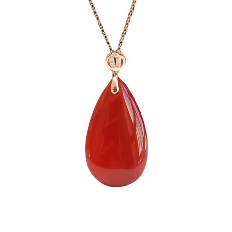 925 Sterling Silver Waterdrop Red Agate Confidence Necklace Pendant - Image 10