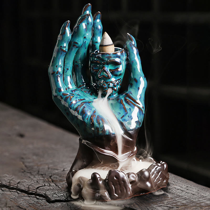 Halloween Ghost Hand Skull Head Ceramic Peace Healing Incense Burner Decoration - Image 8
