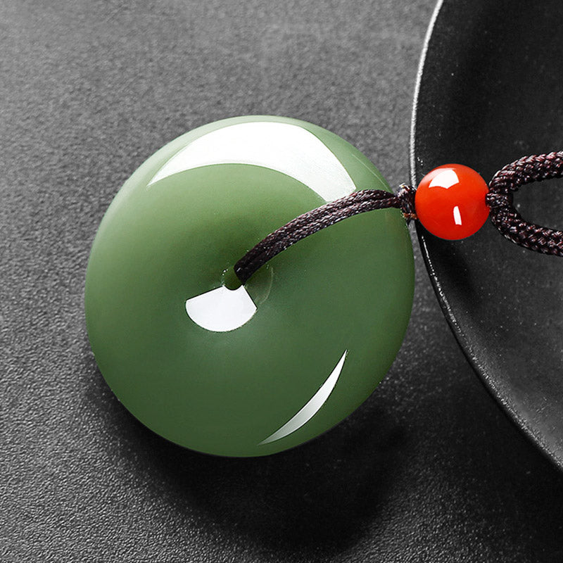 Natural Round Jade Peace Buckle Prosperity Necklace String Pendant - Image 9