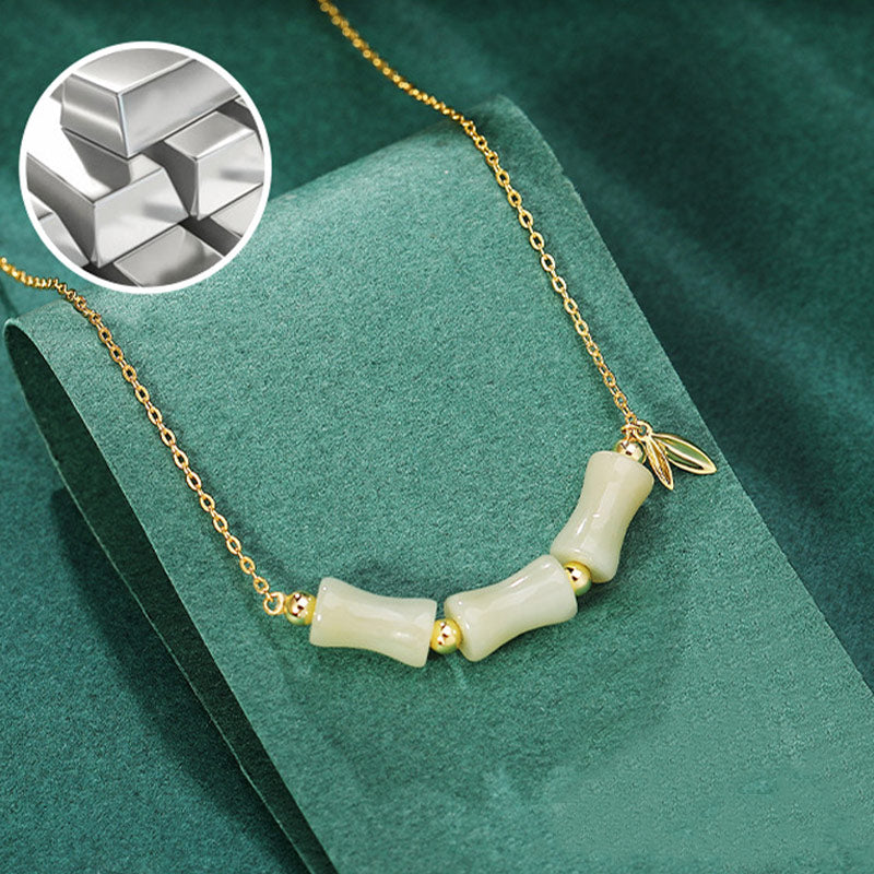 925 Sterling Silver Hetian Jade Bamboo Fu Character Prosperity Necklace Pendant Bracelet - Image 3