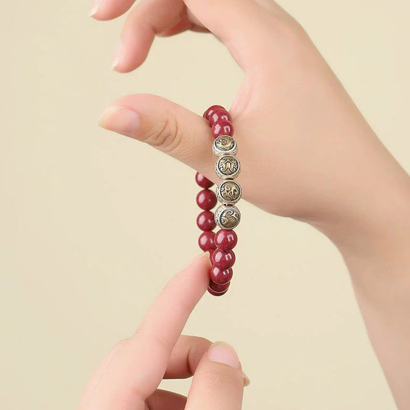 925 Sterling Silver Natural Cinnabar Four Beasts Blessing Bracelet - Image 21