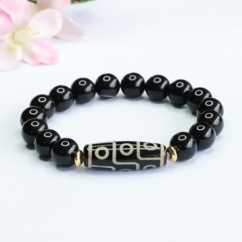 Tibetan Nine-Eye Dzi Bead Black Onyx Power Bracelet
