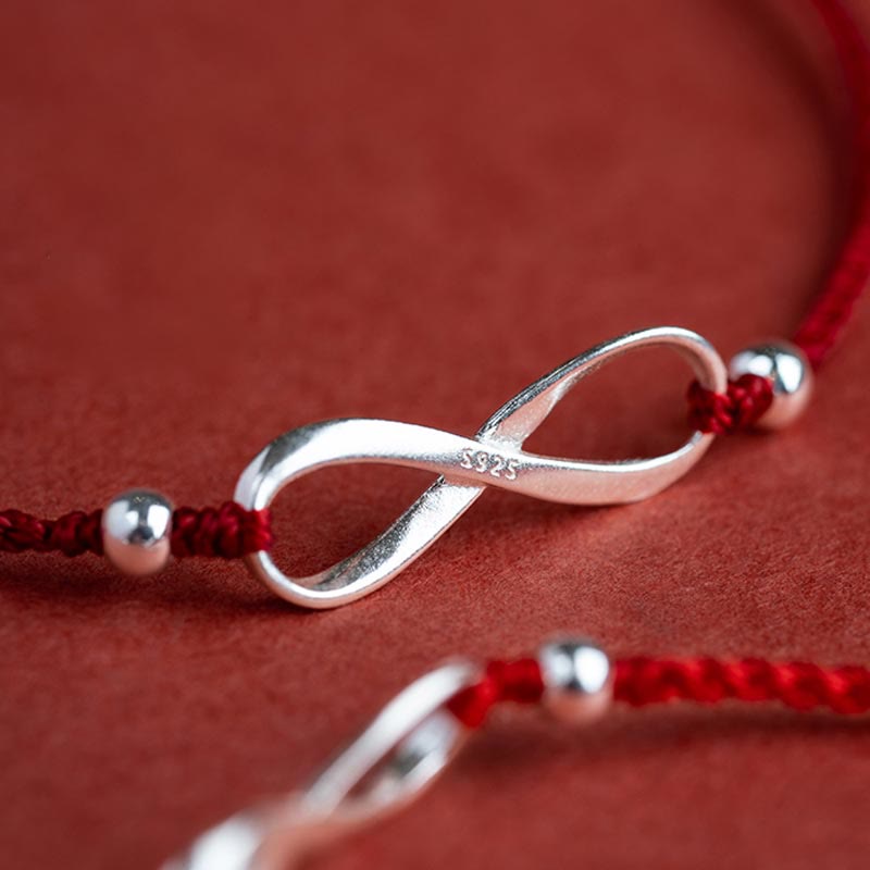 925 Sterling Silver Endless Knot Protection Luck Red String Bracelet Anklet - Image 15