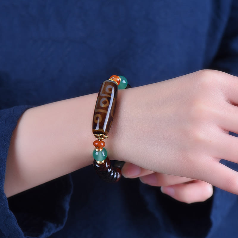 Tibetan Natural Nine-Eye Dzi Bead Three-eyed Dzi Bead Protection Bracelet - Image 4