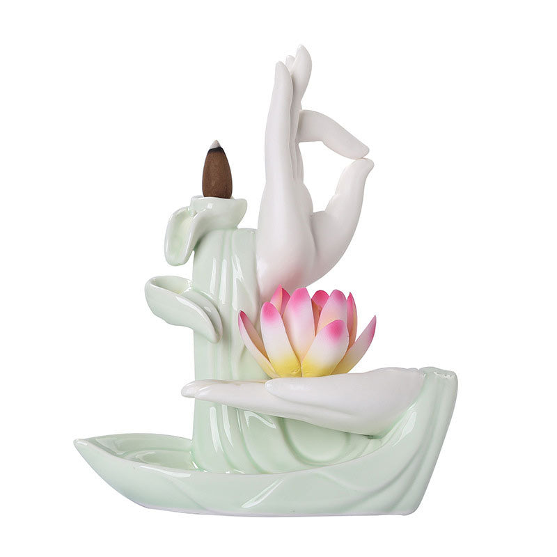 Buddha StonesTibetan Lotus Blessing Incense Burner Decoration - Image 7