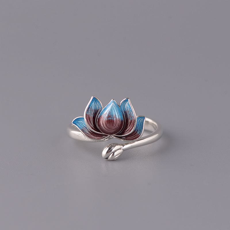 925 Sterling Silver Lotus Flower New Beginning Adjustable Ring