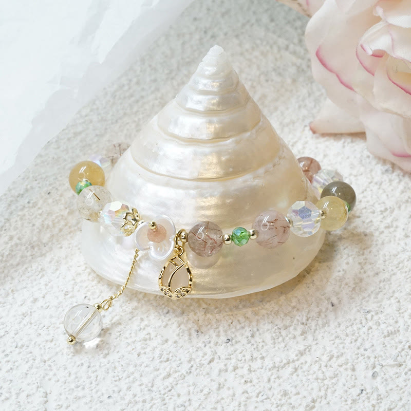 Strawberry Quartz Rutilated Quartz Fluorite Flower Healing Bracelet - Image 20