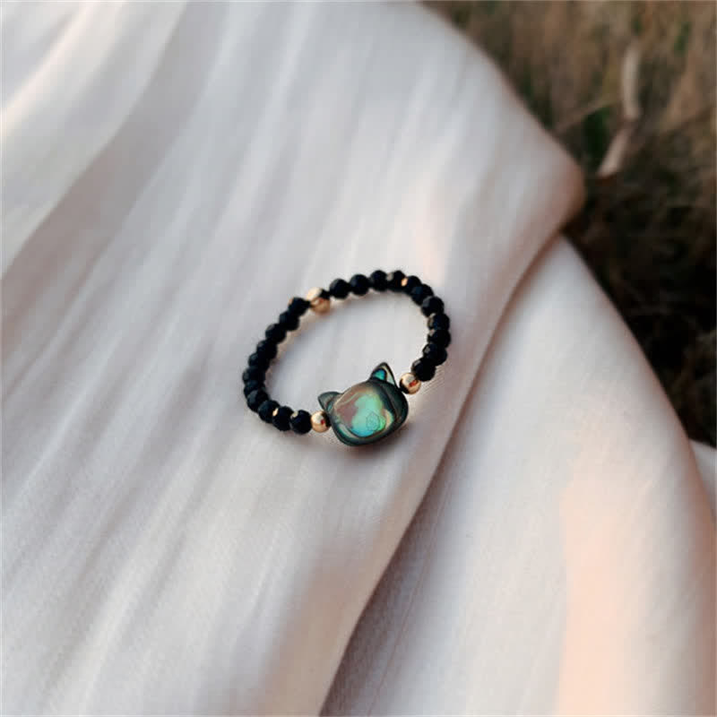 Natural Tridacna Stone Lovely Cat 14K Gold Plated Blessing Ring - Image 9