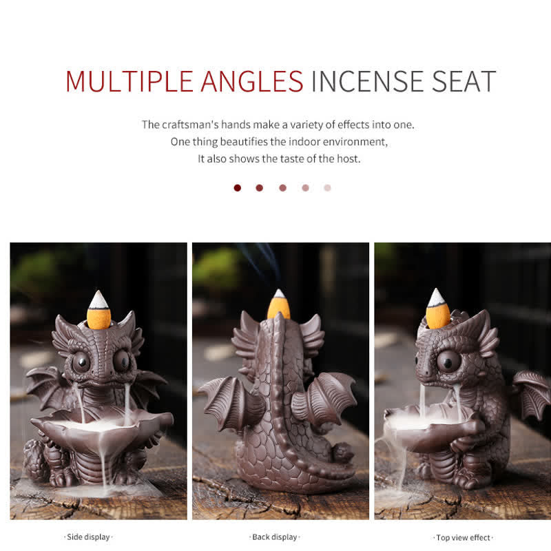 Lovely Dinosaur Purple Clay Backflow Smoke Fountain Healing Incense Burner Decoration - Image 8