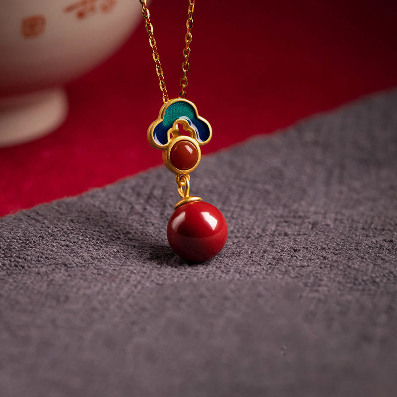 925 Sterling Silver Plated Gold Cinnabar Red Agate Blessing Necklace Pendant Earrings Ring Set - Image 5