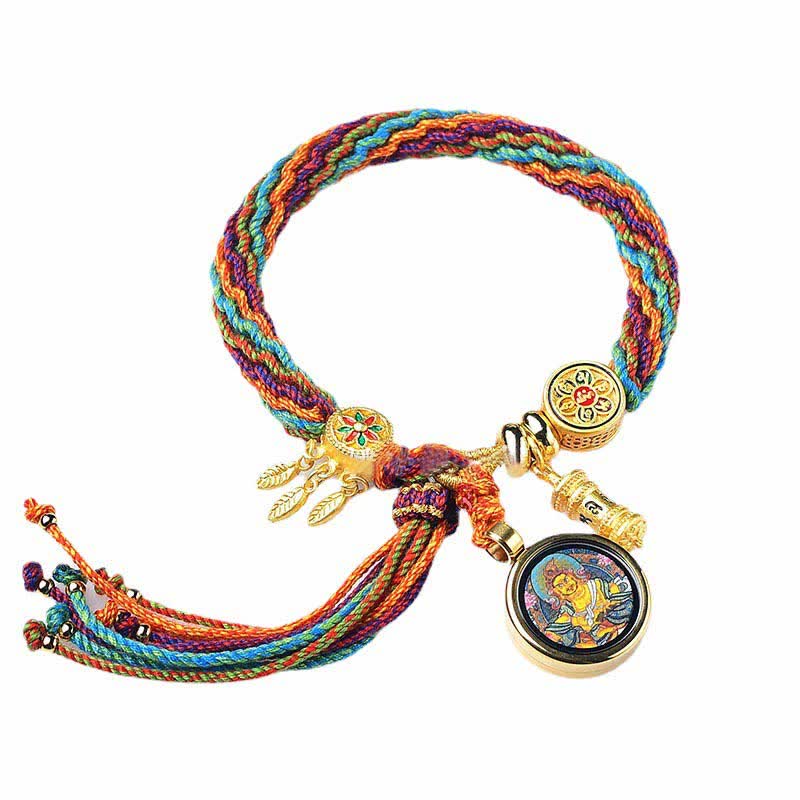 Tibetan Luck Reincarnation Knot Prayer Wheel Dream Catcher Braid String Bracelet - Image 4