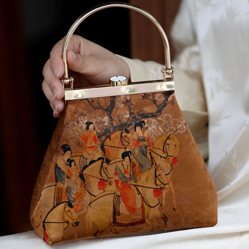 Painting of Lady of Guoguo on a Spring Outing Metal Handle Handbag