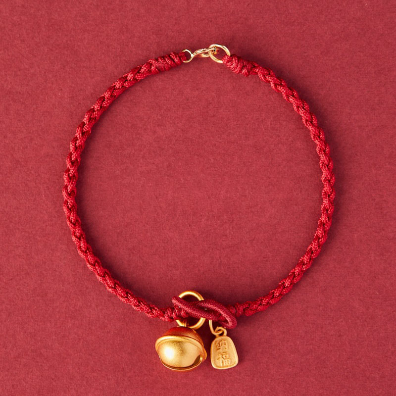 Handmade Fu Character Charm Luck Happiness Bell Red Rope Bracelet