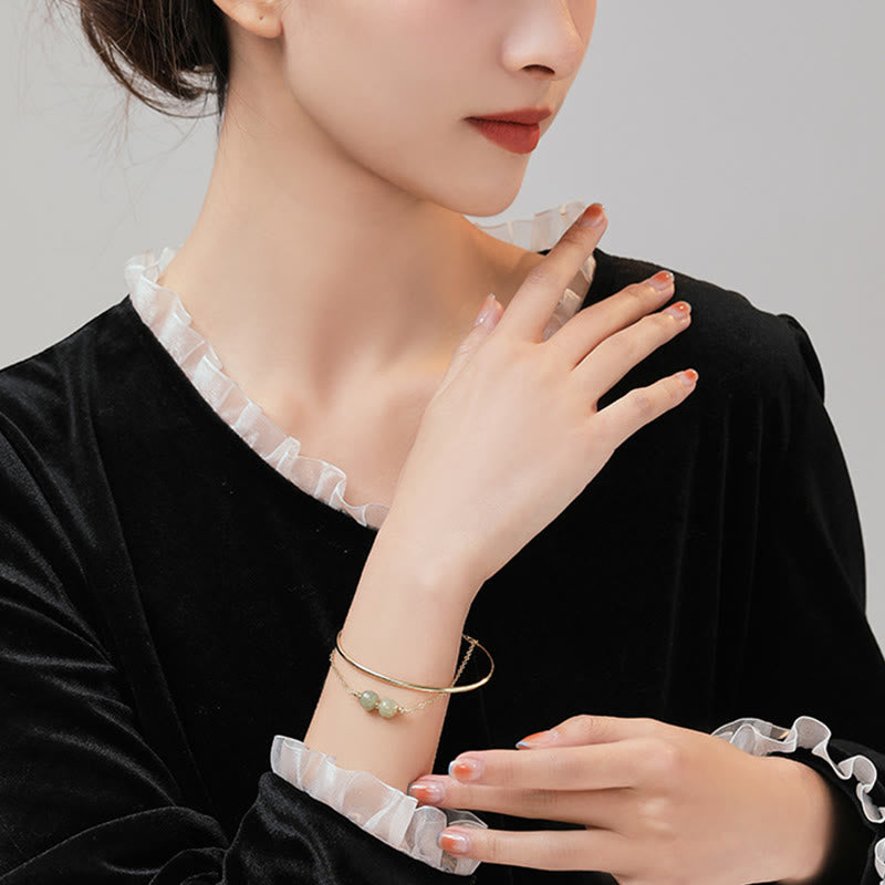 Copper Plated Gold Hetian Jade Bead Luck Double Layer Bracelet Bangle - Image 12