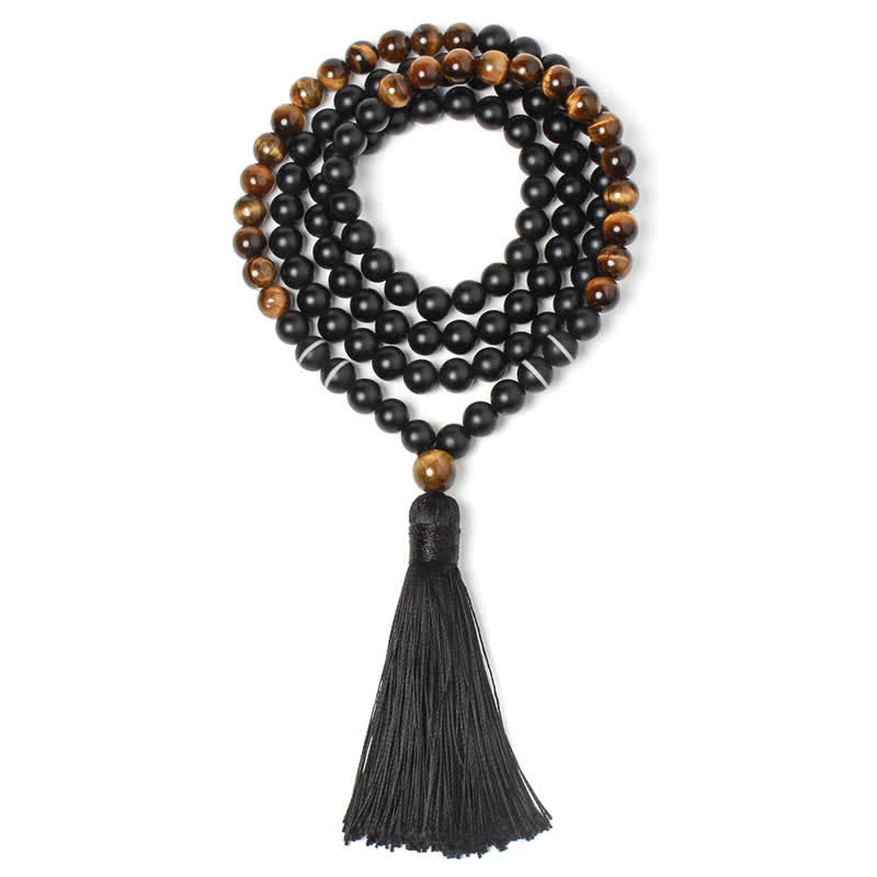 Black Onyx Tiger Eye Fortune Bracelet Tassel Necklace Pendant - Image 3