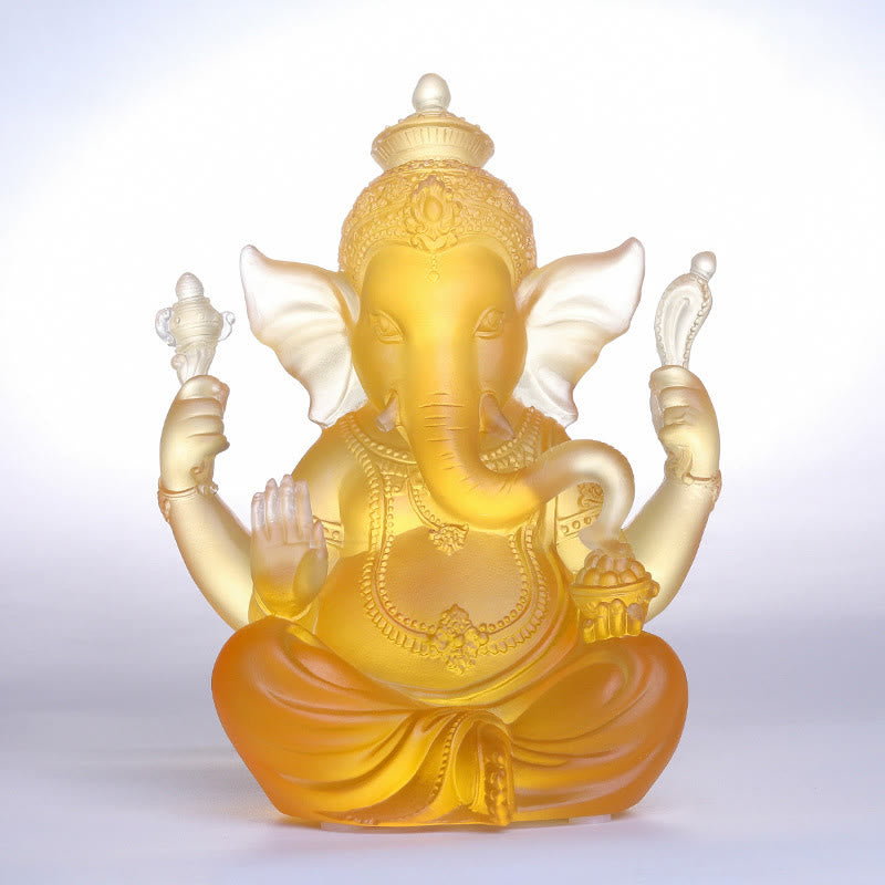 Handmade Ganesh Ganpati Elephant Figurine Liuli Crystal Art Piece Protection Statue Home Decoration
