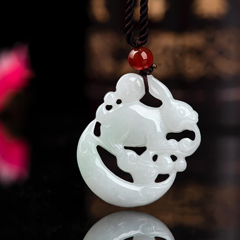 Year of the Rabbit White Jade Crescent Moon Protection Necklace Pendant - Image 6