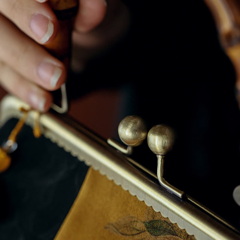 Leaves Bird Branches Persimmon Flowers Bamboo Handles Handbag - Image 3