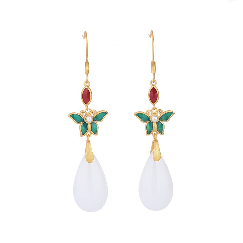 FengShui White Jade Luck Drop Earrings - Image 8