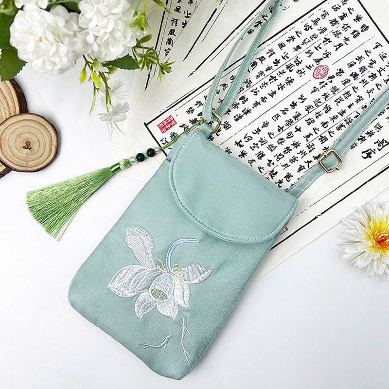 Small Embroidered Flowers Crossbody Bag Shoulder Bag Double Layer Cellphone Bag - Image 32