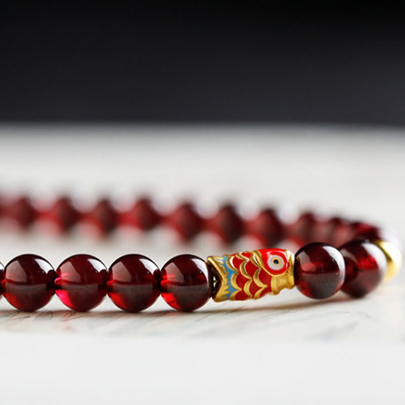 999 Gold Koi Fish Natural Garnet Protection Bracelet - Image 6