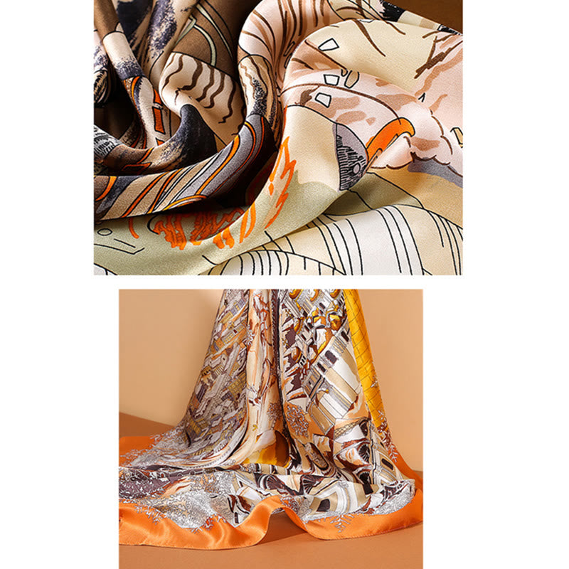 Oil Painting City Snow Scene Castle Lotus 100% Mulberry Silk Neck Hair Scarf - Image 14