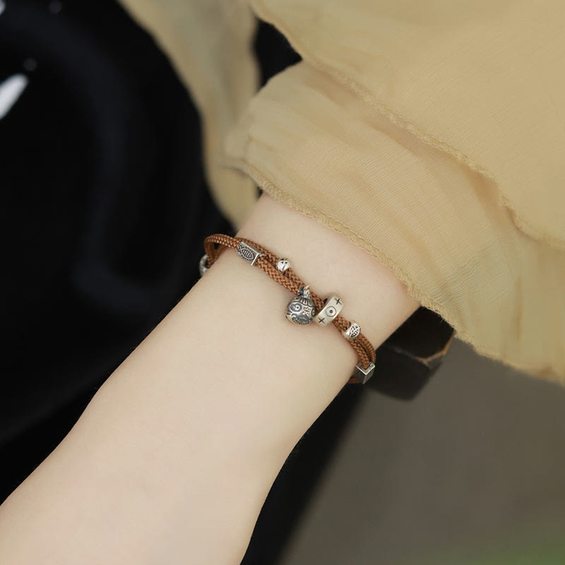 925 Sterling Silver Gold Swallowing Beast Koi Fish Wealth Handcrafted Braided Bracelet - Image 8