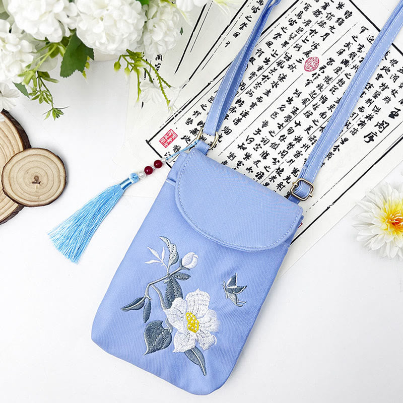 Small Embroidered Flowers Crossbody Bag Shoulder Bag Double Layer Cellphone Bag - Image 38