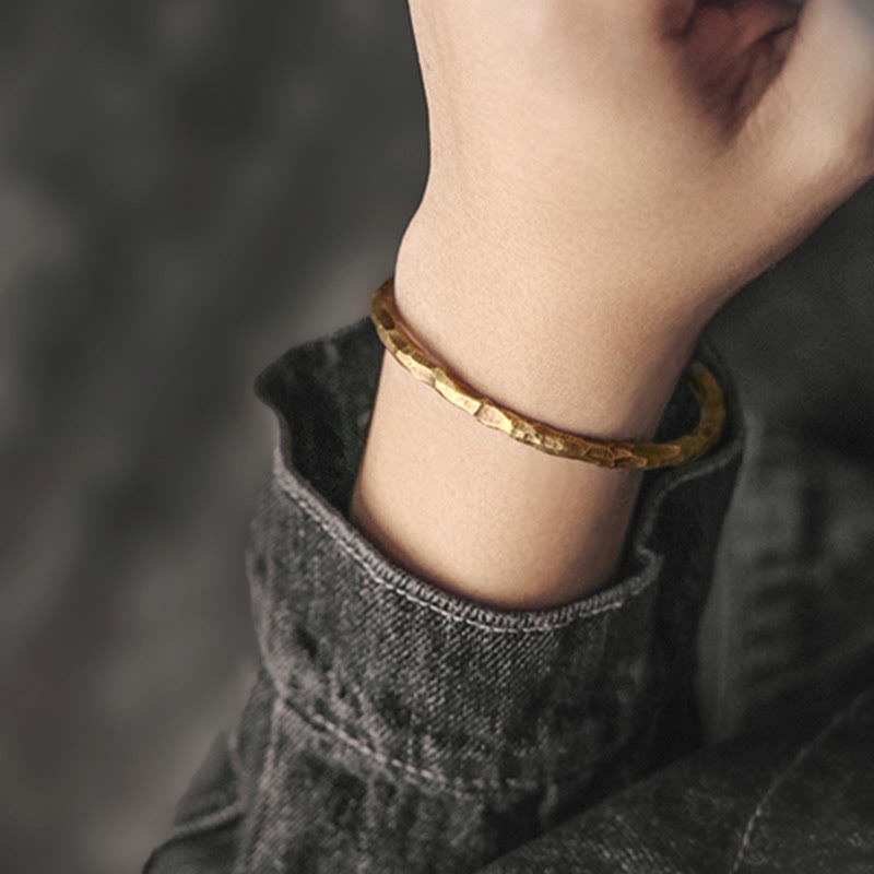 Tibetan Bump Texture Copper Luck Cuff Bracelet Bangle - Image 10