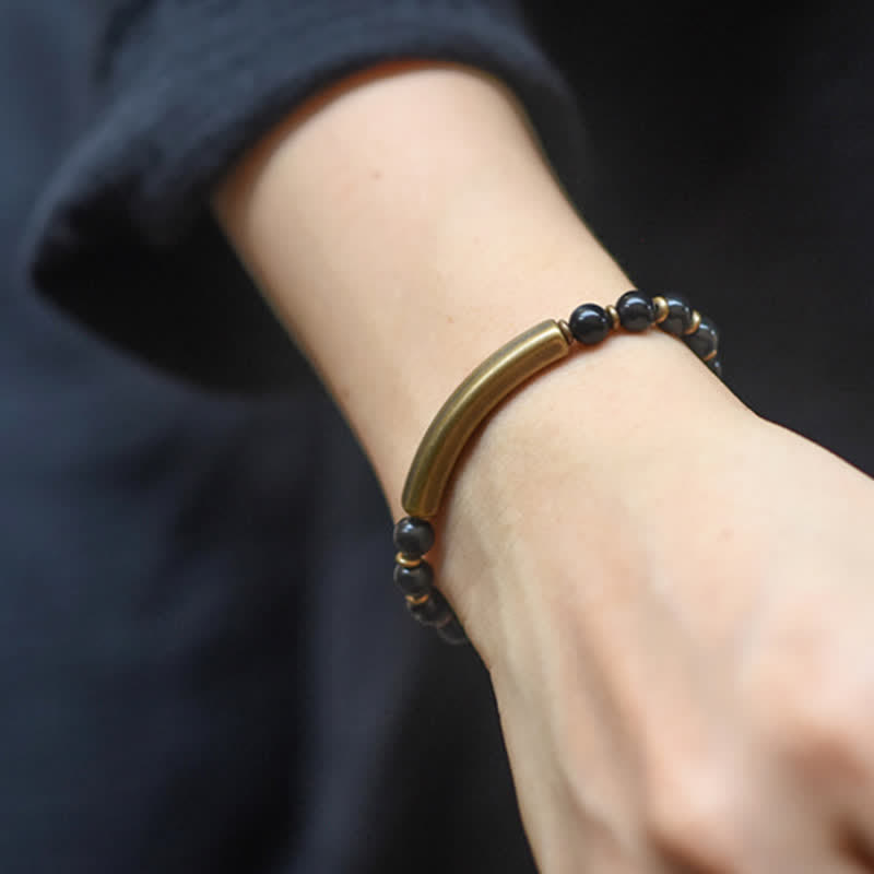 Red Jasper Moss Agate Black Obsidian Crystal Copper Peace Couple Bracelet - Image 21