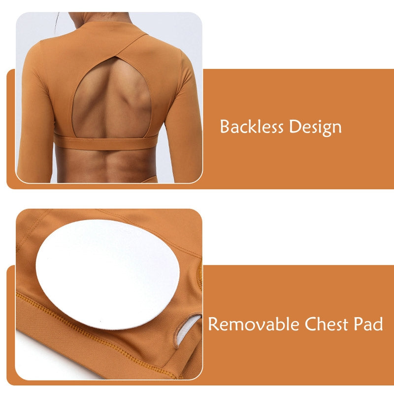 2Pcs Long Sleeve Backless Top Bra Leggings Pants Fitness Yoga Outfit Set - Image 8