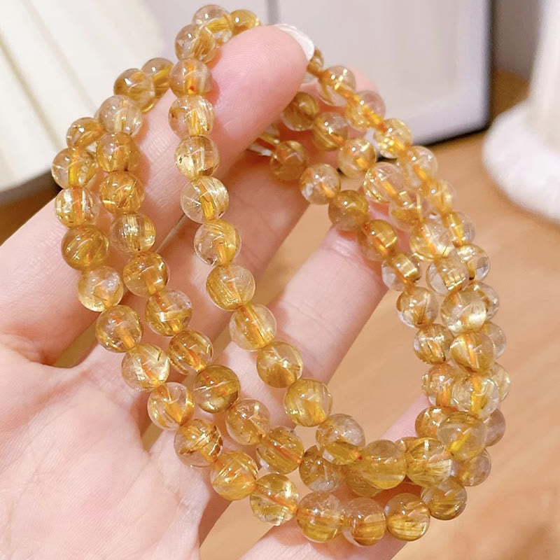 Natural Gold Rutilated Quartz Sun Stone Kyanite Wealth Bracelet - Image 5