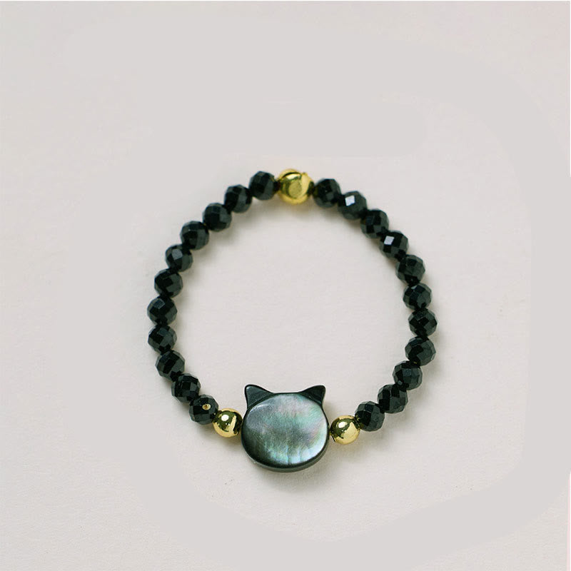 Natural Tridacna Stone Lovely Cat 14K Gold Plated Blessing Ring - Image 3