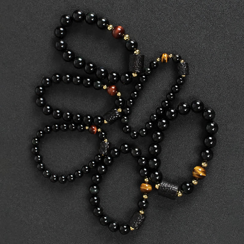 Black Obsidian Ebony Wood Red Tiger Eye Strength Couple Bracelet - Image 12