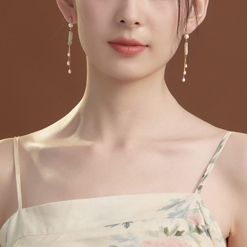 925 Sterling Silver Posts Shoushan Stone Pearl Healing Drop Earrings - Image 7