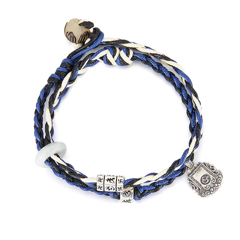 925 Sterling Silver Om Mani Padme Hum Swastika Handmade Protection Bracelet - Image 3