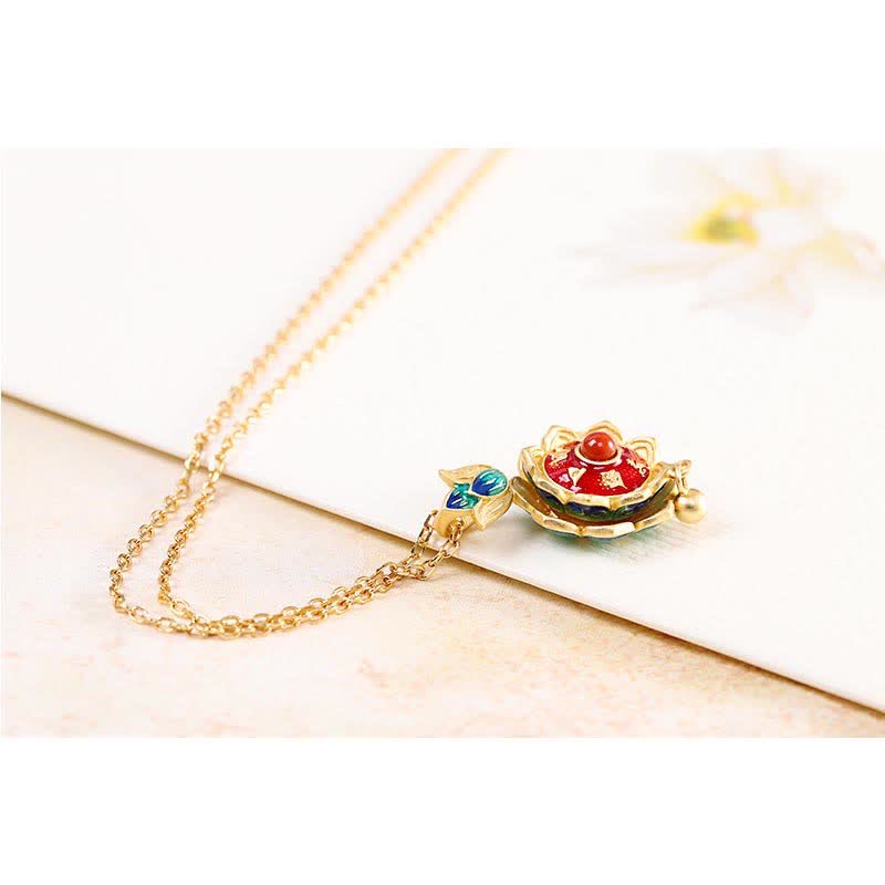 925 Sterling Silver Tibet Lotus Prayer Wheel Red Agate Enlightenment Necklace Pendant - Image 10