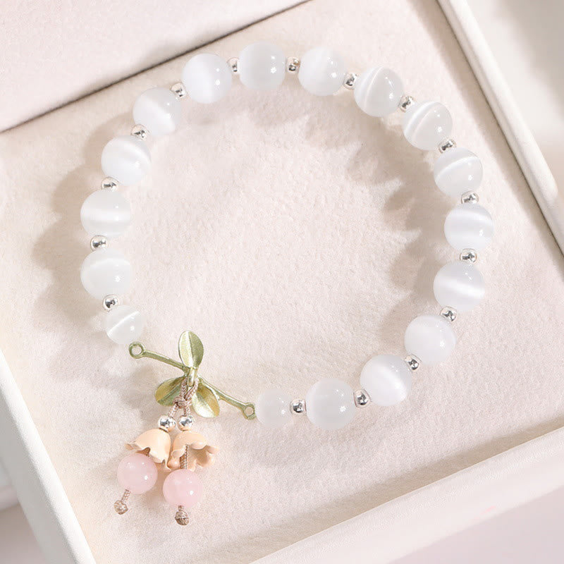 Cat's Eye Green Aventurine Blue Chalcedony Pink Crystal Peace Orchid Charm Bracelet - Image 4