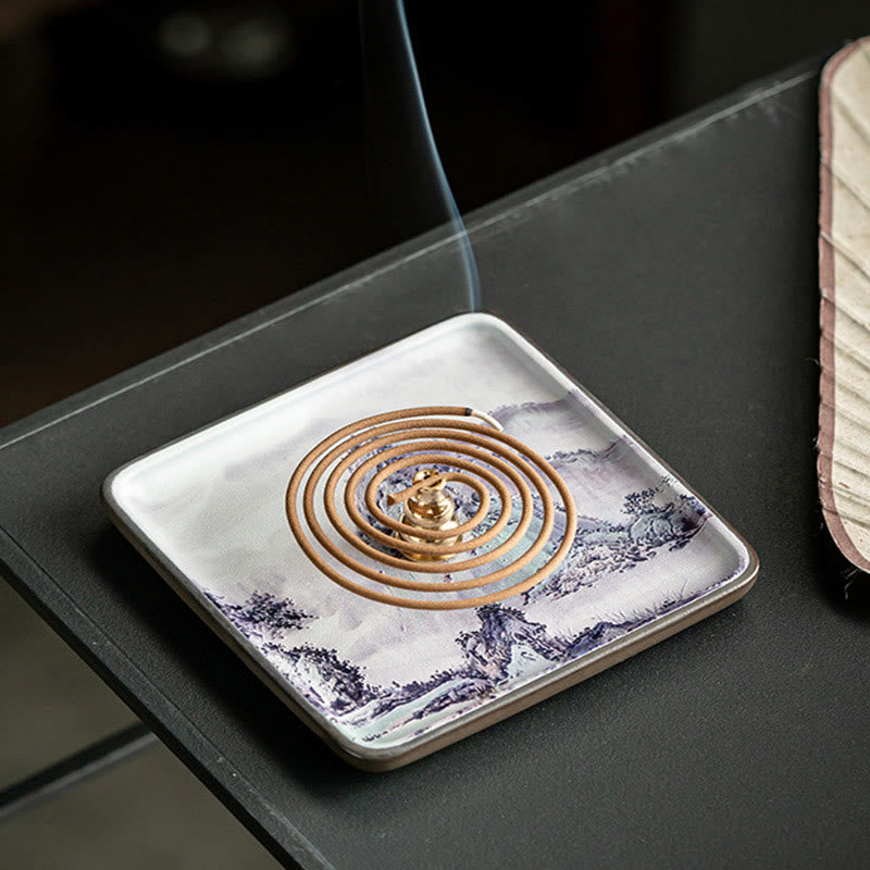 Mountain Lake Flower Leaf Healing Ceramic Plate Tray Stick Incense Burner Decoration - Image 9
