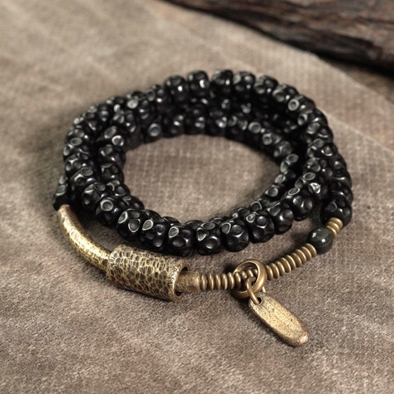 Retro Coconut Shell Copper Happiness Triple Wrap Bracelet