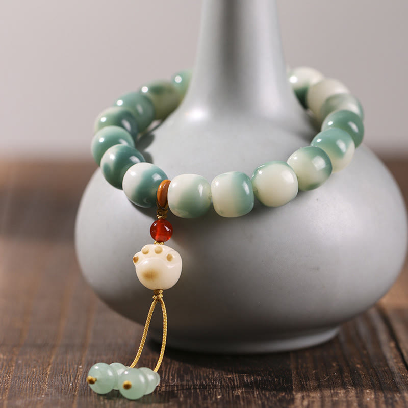 Gradient Bodhi Seed Nine Tailed Fox Cat Paw Claw Pine Cone Peace Bracelet - Image 15