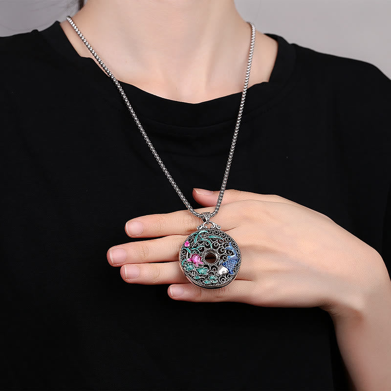 Koi Fish Lotus Peace Buckle Fu Character Wealth Luck Necklace Pendant - Image 4