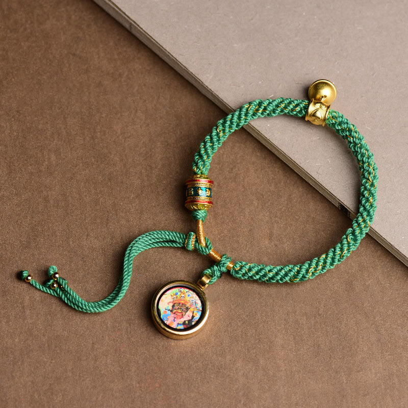 Tibetan Five God Of Wealth Thangka Luck Prayer Wheel Bell Braid String Bracelet - Image 8