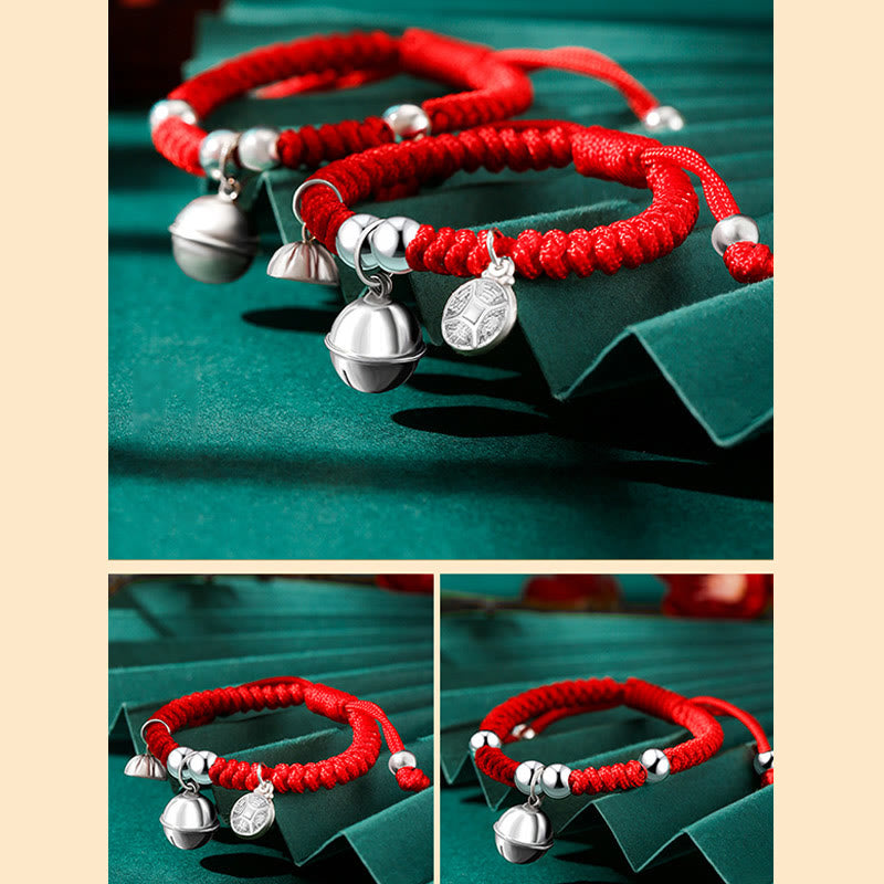 925 Sterling Silver Handmade Fu Character Lucky Money Bag Chinese Lock Charm Bell Lotus Copper Coin King Kong Knot Braided Kids Bracelet - Image 19