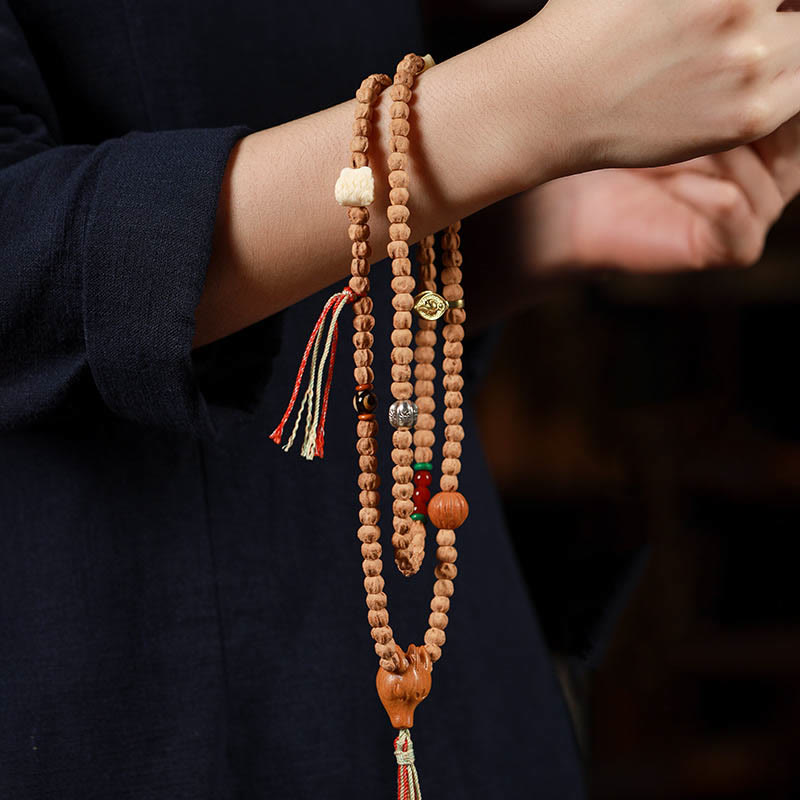 108 Beads Bodhi Seed Red Agate Deer Head Wisdom Mala Bracelet - Image 9